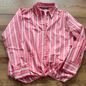 Zara Men’s Pink and White Striped Button-Down Shirt